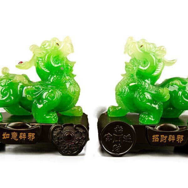 KOKOPRIME Jade Pi Xiu Pair Figurines – Ancient Feng Shui Wealth Attractors, Prosperity & Protection Decor, Home and Office