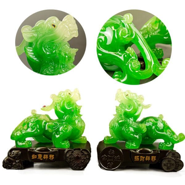 OKOPRIME Jade Pi Xiu Pair Figurines – Ancient Feng Shui Wealth Attractors, Prosperity & Protection Decor, Home and Office