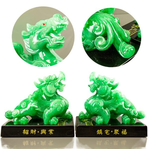 Jade Pi Xiu Guardian Lions Feng Shui Prosperity Statues Chinese Guardian Lions Jade Pi Xiu Statues UK Authentic Jade Feng Shui Wealth Attracting Decor Feng Shui Protection Lions Pi Xiu Jade Set KOKOPRIME Chinese Decor Prosperity Home Decor