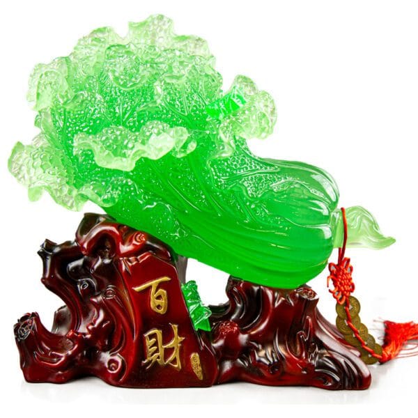 KOKOPRIME Jade Cabbage figurine on polished base symbolizing wealth and abundance