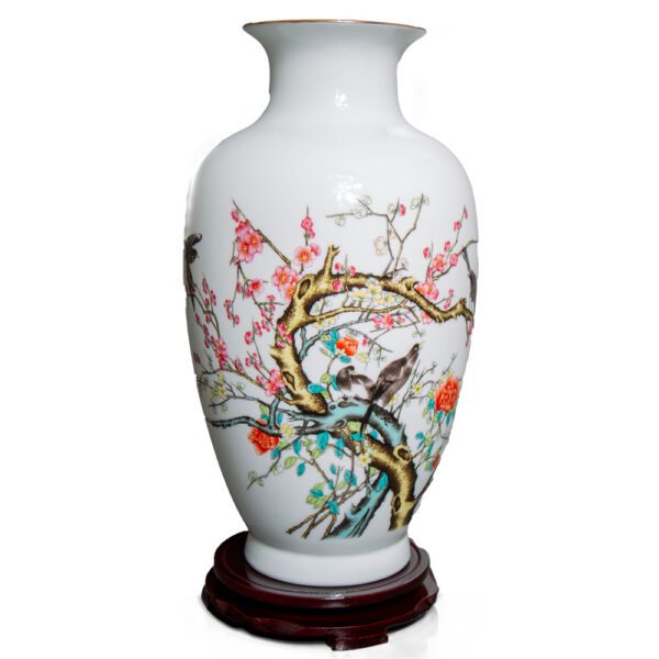 Hand-Painted Jingdezhen Porcelain Vase – Birds and Blossoms Design