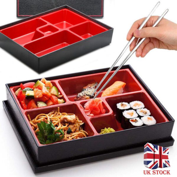 apanese Bento Box KOKOPRIME Lunch Box 5 Compartment Bento Tray Red and Black Bento Box Sushi Serving Tray with Lid Premium Lunch Bento Set Authentic Japanese Food Container Sushi Serving Tray Bento Box with Lid Elegant Lunch Box Set