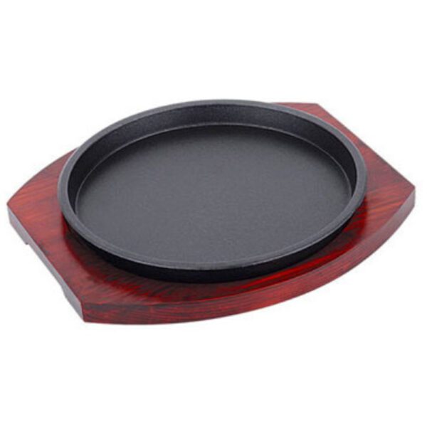 Round Cast Iron Sizzling Plate KOKOPRIME Steak Grill Pan Cast Iron Cookware Wooden Base Grill Pan Detachable Handle Grill Pan Steak Sizzling Plate Restaurant Style Serving Platter Home Grill Platter Cast Iron Serving Plate Premium Cookware Set