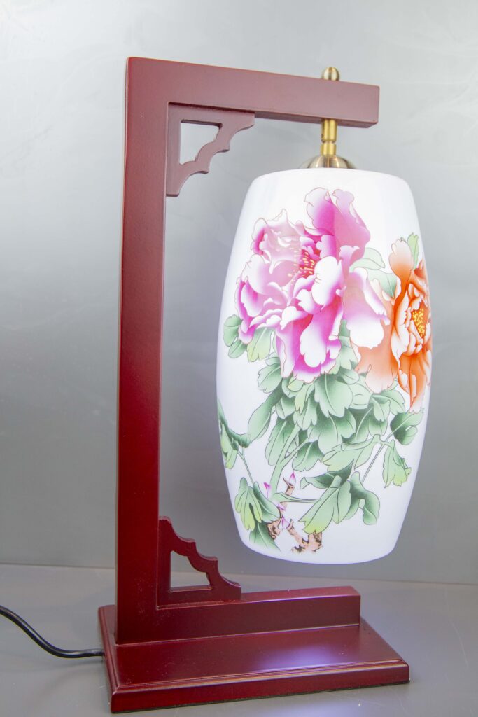 Peony Porcelain Table Lamp| Hand-Painted Chinese Lamp| Jingdezhen Ceramic Lamp| Oriental Decor Lamp| Chinese Art Lamp|
