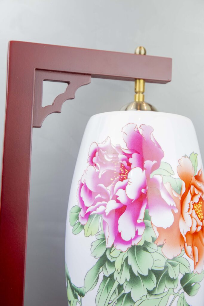 Peony Porcelain Table Lamp| Hand-Painted Chinese Lamp| Jingdezhen Ceramic Lamp| Oriental Decor Lamp| Chinese Art Lamp|