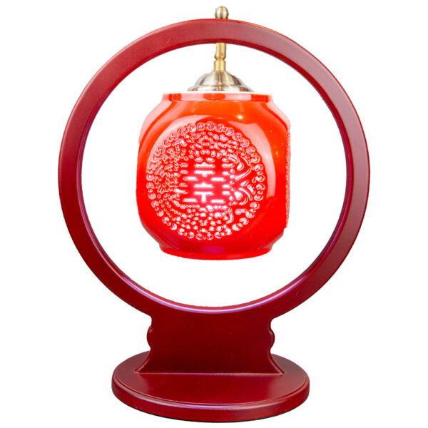 Double Happiness Wedding Lamp| Chinese Lantern Love Lamp| Oriental Red Blessing Light| Ceramic Wedding Table Lamp| Traditional Chinese Symbol Light|