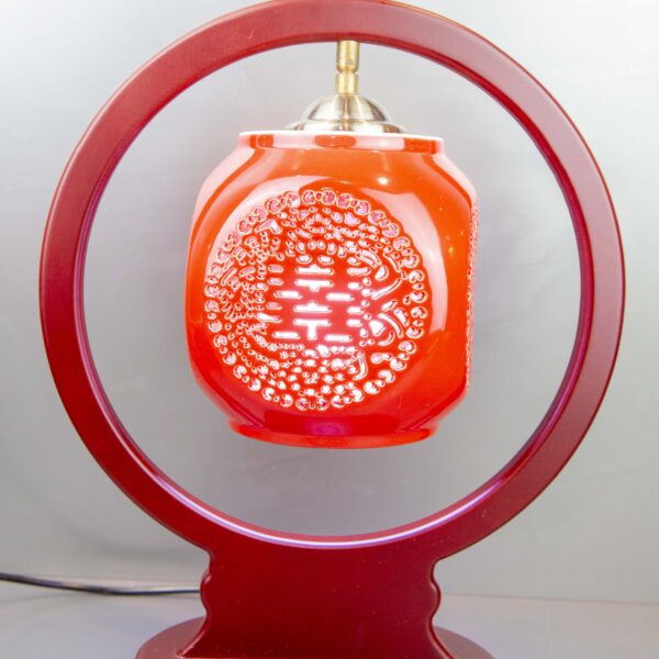 Double Happiness Wedding Lamp| Chinese Lantern Love Lamp| Oriental Red Blessing Light| Ceramic Wedding Table Lamp| Traditional Chinese Symbol Light|