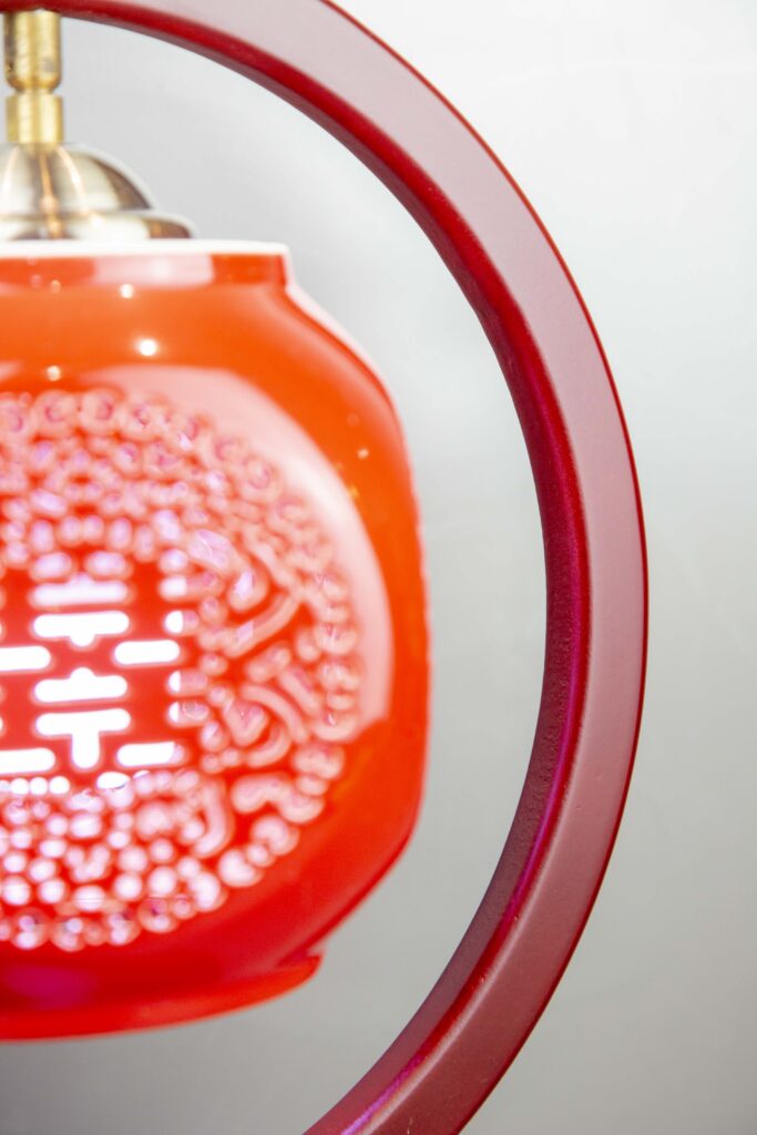 Double Happiness Wedding Lamp| Chinese Lantern Love Lamp| Oriental Red Blessing Light| Ceramic Wedding Table Lamp| Traditional Chinese Symbol Light|