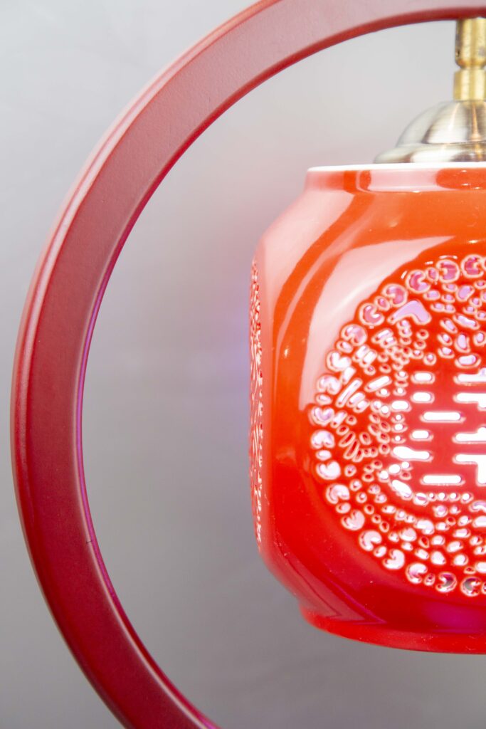 Double Happiness Wedding Lamp| Chinese Lantern Love Lamp| Oriental Red Blessing Light| Ceramic Wedding Table Lamp| Traditional Chinese Symbol Light|