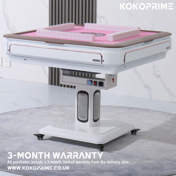 KOKOPRIME Deluxe Automatic Mahjong Table with 144 Tiles, compatible with Cantonese, Sichuan, and Shanghai Mahjong, featuring USB Charging & Heating.