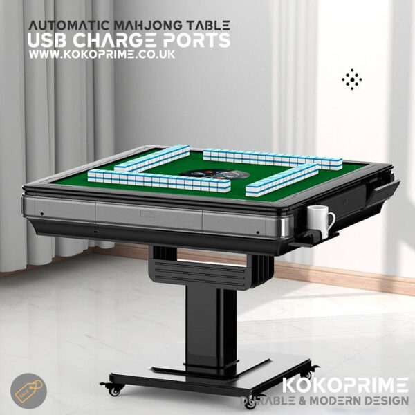 KOKOPRIME Deluxe Automatic Mahjong Table with 144 Tiles, compatible with Cantonese, Sichuan, and Shanghai Mahjong, featuring USB Charging