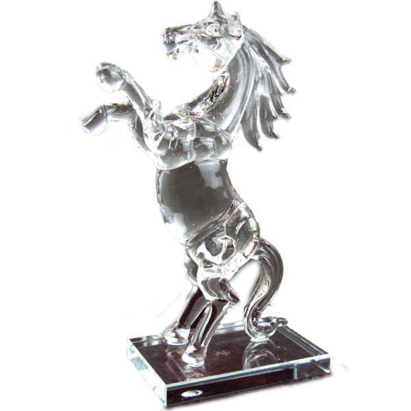 Clear crystal horse rearing on back legs with flowing mane