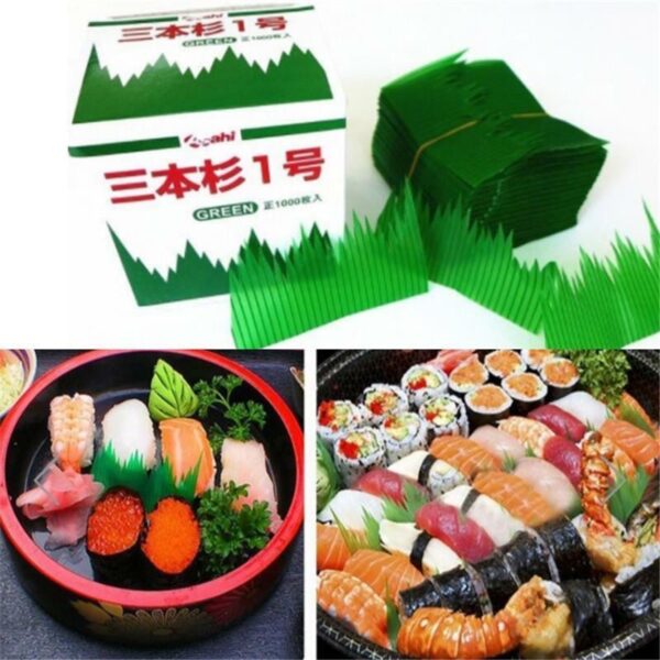 Green plastic sushi grass divider sheets for bento boxes and sushi