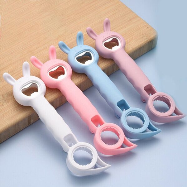 KOKOPRIME bunny bottle and jar opener in pink, ergonomic design with multi-function use