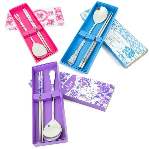 KOKOPRIME stainless steel pink spoon and chopsticks set